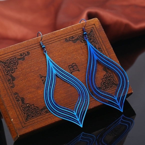 Lightweight thin retro earrings blue - Picture 1 of 1